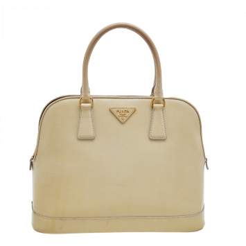 Pre Owned Prada Cream Saffiano Vernice Leather Open Promenade Satchel