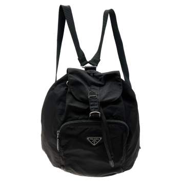 Pre Owned Prada Black Tessuto Nylon Vintage Drawstring Backpack