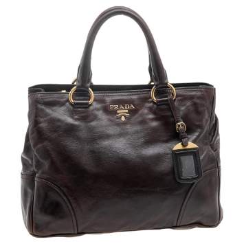 مملوكة مسبقًا Prada Brown Vitello Shine Leather Zip Tote