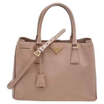 Pre Owned Prada Beige Saffiano Leather Medium Galleria Double Zip Tote