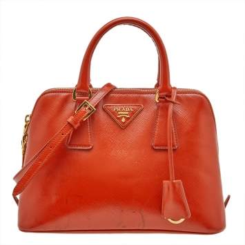 Pre Owned Prada Orange Saffiano Leather Small Promenade Satchel