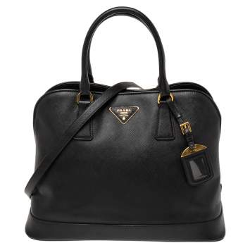 Pre Owned Prada Black Saffiano Lux Leather Open Promenade Satchel