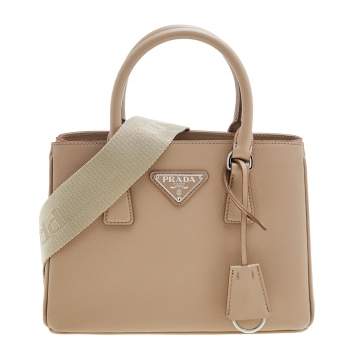 Pre Owned Prada Beige Saffiano Lux Leather Mini Galleria Tote