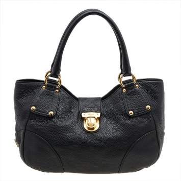 Pre Owned Prada Black Leather Flap Satchel