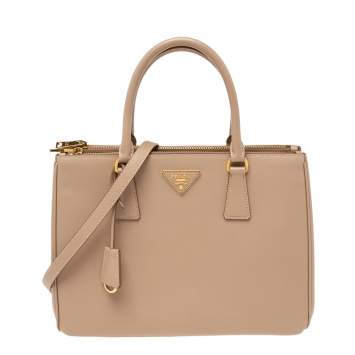 Pre Owned Prada Beige Saffiano Lux Leather Medium Galleria Double Zip Tote