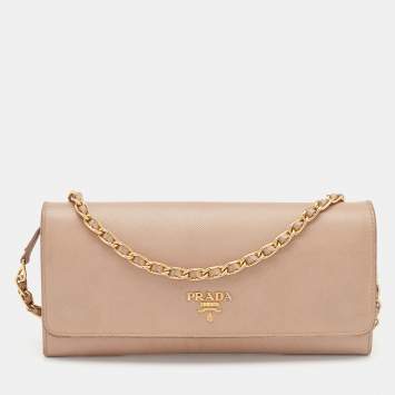 Pre Owned Prada Beige Saffiano Leather Wallet on Chain