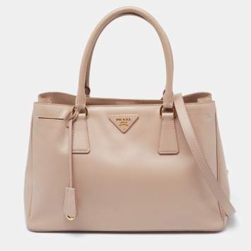 Pre Owned Prada Beige Saffiano Lux Leather Small Tote