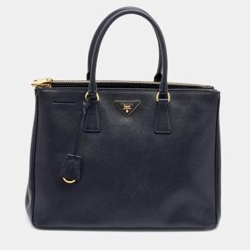 Pre Owned Prada Black Saffiano Lux Leather Galleria Double Zip Tote