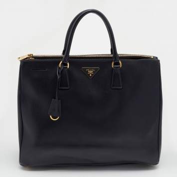 Pre Owned Prada Black Saffiano Lux Leather Executive Galleria Double Zip Tote