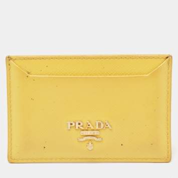 Pre Owned Prada Yellow Saffiano Patent Leather Card Holder