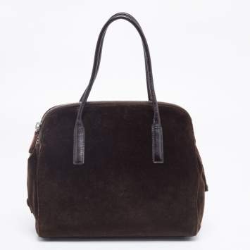 Pre Owned Prada Dark Brown Velvet Satchel