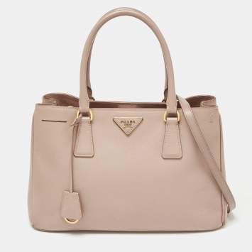 Pre Owned Prada Poudre Pink Saffiano Lux Leather Small Middle Zip Tote