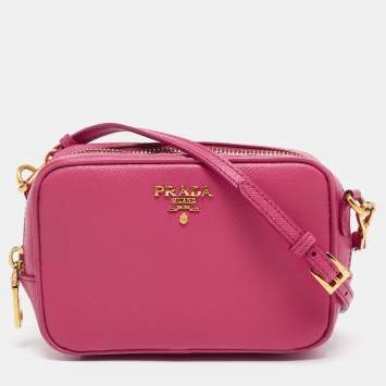 Pre Owned Prada Pink Saffiano Lux Leather Camera Crossbody Bag