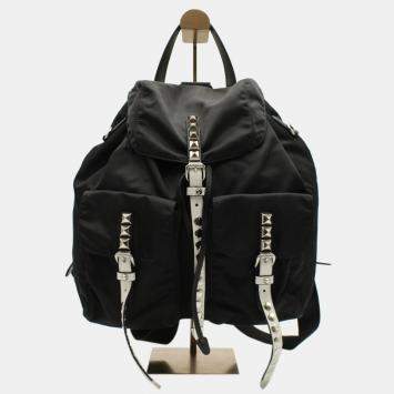 Pre Owned Prada Black Nylon Studded Vela Backpack