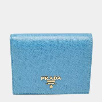 Pre Owned Prada Light Blue Saffiano Metal Leather Bifold Card Case