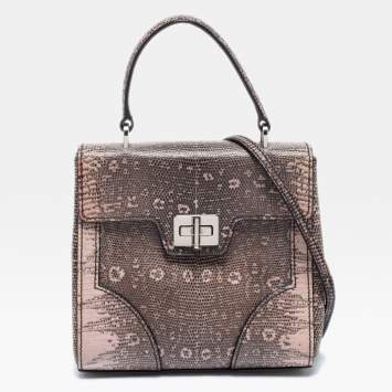 Pre Owned Prada Pink/Brown Lizard Leather Flap Top Handle Bag