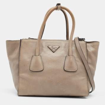 Pre Owned Prada Beige Glace Leather Twin Pocket Double Handle Tote 