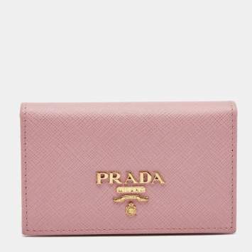 Pre Owned Prada Pink Saffiano Leather Card Holder