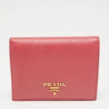 Pre Owned Prada Pink Saffiano Leather Bifold Card Case