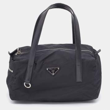 Pre Owned Prada Black Saffiano Leather And Nylon Duffel Bag