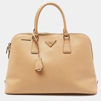 Pre Owned Prada Beige Saffiano Lux Leather Large Promenade Satchel