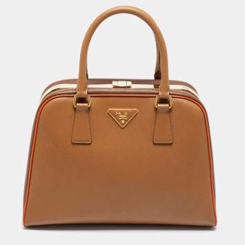 Pre Owned Prada Tricolor Saffiano Lux Leather Pyramid Frame Satchel