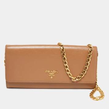 Pre Owned Prada Beige Vitello Move Leather Wallet on Chain