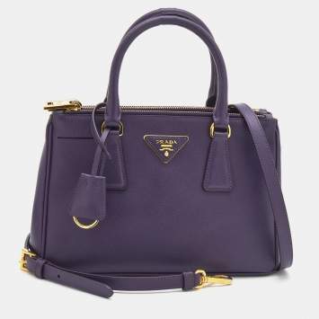 Pre Owned Prada Purple Saffiano Leather Small Galleria Double Zip Tote