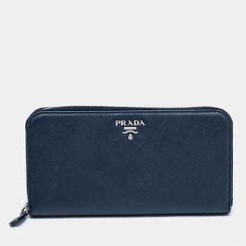Pre Owned Prada Navy Blue Saffiano Leather Zip Around Wallet