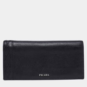 Pre Owned Prada Black Saffiano Leather Long Bifold Wallet