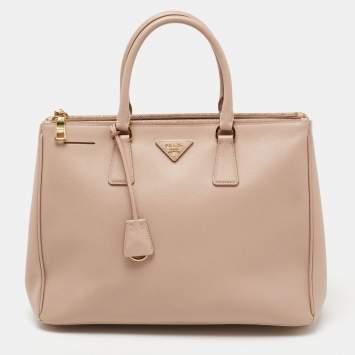 Pre Owned Prada Beige Saffiano Leather Medium Galleria Zip Tote
