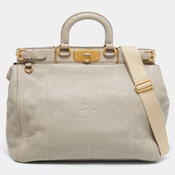 Pre Owned Prada Grey Leather Cervo Frame Satchel