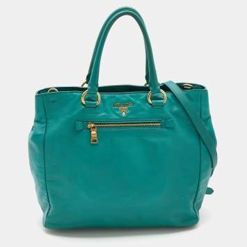 Pre Owned Prada Turquoise Blue Vitello Diano Leather Shopper Tote