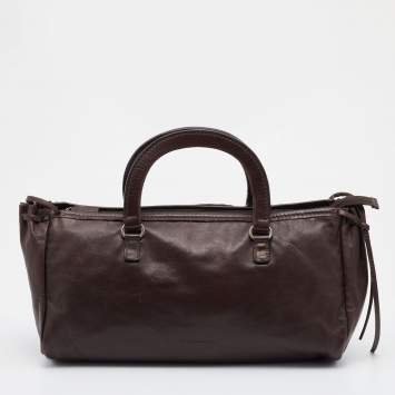 Pre Owned Prada Brown Leather Boston Bag 