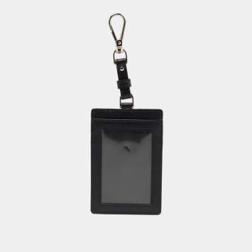 Pre Owned Prada Black Saffiano Leather Badge Holder