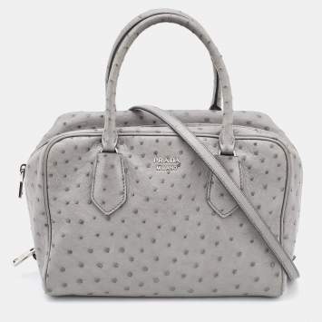 Pre Owned Prada Grey Ostrich Leather Bauletto Bag