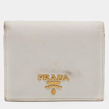 Pre Owned Prada White Saffiano Leather Bifold Wallet