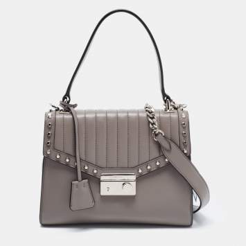 Pre Owned Prada Grey Studded Leather Sound Top Handle Bag