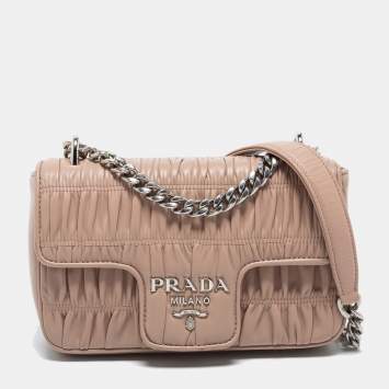 Pre Owned Prada Dusty Pink Gaufre Leather Small Flap Chain Shoulder Bag