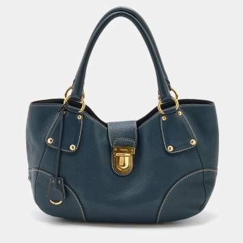 Pre Owned Prada Blue Vitello Daino Leather Tote
