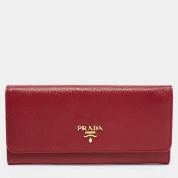 Pre Owned Prada Burgundy/Gold Saffiano Metal Leather Flap Continental Wallet