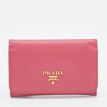 Pre Owned Prada Pink Saffiano Leather Flap Card Case 