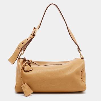 Pre Owned Prada Tan Daino Leather Top Zip Shoulder Bag