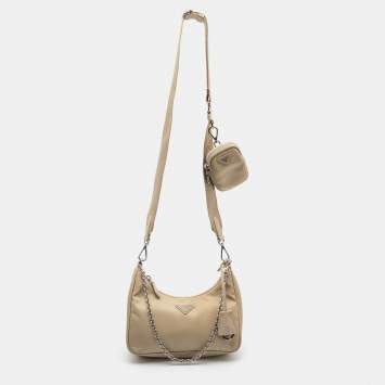 مملوكة مسبقًا Prada Beige Nylon and Leather Re-Edition 2005 Shoulder Bag