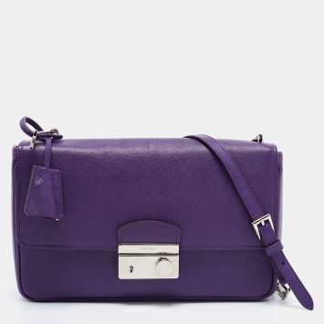Pre Owned Prada Purple Saffiano Lux Leather Mini Sound Flap Shoulder Bag