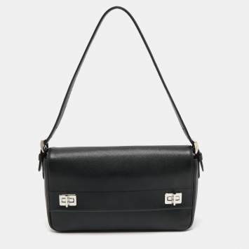 Pre Owned Prada Black Saffiano Leather Double Turnlock Shoulder Bag