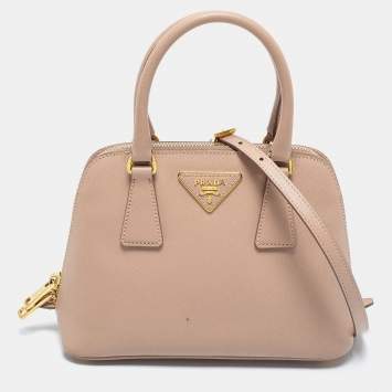 Pre Owned Prada Beige Saffiano Lux Leather Small Promenade Satchel