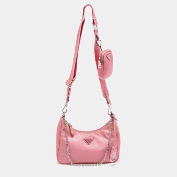 Pre Owned Prada Pink Nylon and Leather Re-Edition 2005 Shoulder Bag