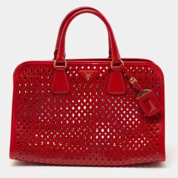 Pre Owned Prada Red Laser Cut Leather Fori Satchel