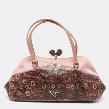 Pre Owned Prada Pink/Brown Lizard Leather Sera Satchel
